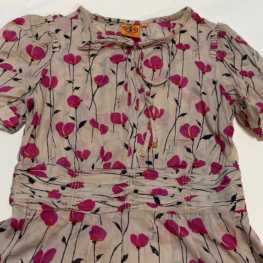 Tory Burch Pink Poppy and Cream Blouse Cotton size 6 never worn